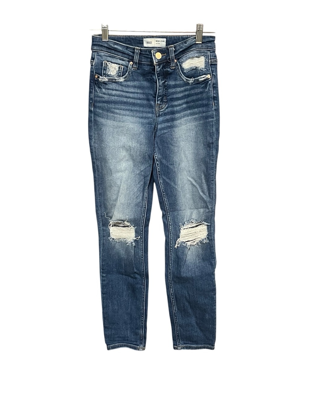 BKE Denim Mom Jeans Women’s 23 High Rise Medium Wash Distressed Stretch Y2K